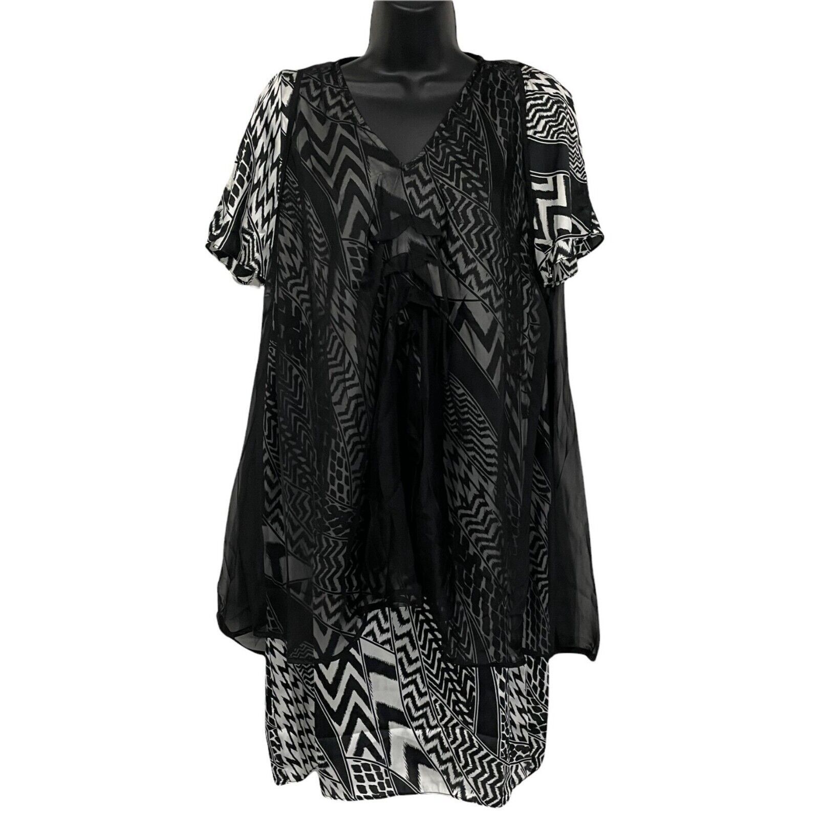 Primary image for Jerry T New York Dress Black White Geometric Sheer Overlay Size Small