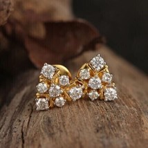 2.40Ct Round Cut Simulated Moissanite Fancy Stud Earrings 14K Yellow Gold Plated - £84.18 GBP