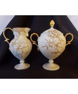 Limoges Elite France Creamer Sugar Bowl Pedestal Gold Floral SM Vtg 1896... - $119.02