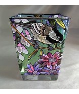 Hand Painted AMIA Glass Votive Candle Holder w/ Butterflies, Flowers, Ch... - £15.29 GBP