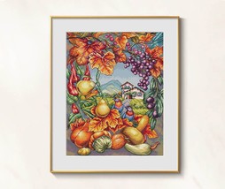 Fall Harvest cross stitch fruit pattern pdf - Autumn garden embroidery a... - $16.49