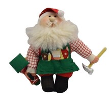 Vintage Workshop Santa Claus Ornament Soft Plush Doll Toy Train Hammer Tools 8in - £17.57 GBP