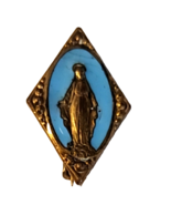 Vintage Blue Enamel MARY MIRACULOUS MEDAL Tiny Lapel Pin Religious MARY ... - $12.06 CAD