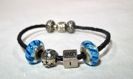 Sterling Silver Pandora Blue Murano Glass Charms Bead Bracelet K915 - $64.35