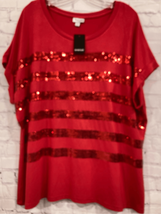 Avenue Womens Plus 18/20 2X Maddie Sequin Top Red Pullover Short Sleeve NWT - £17.44 GBP