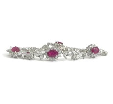 Authenticity Guarantee 
Oval Ruby and Diamond Halo Flower Bracelet 18K White ... - £5,991.17 GBP