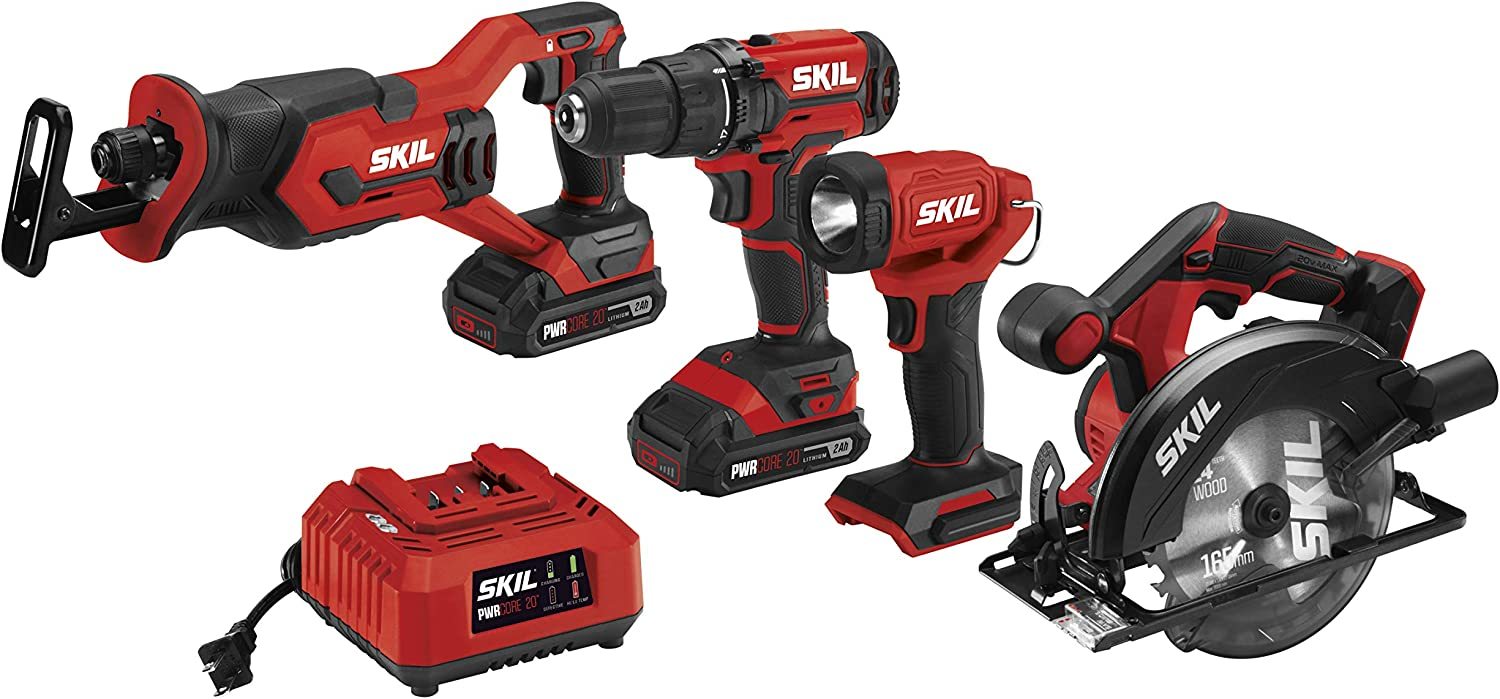 Skil 20V 4-Tool Combo Kit (Cb73971): 20V Cordless Drill Driver, Reciprocating - $213.92