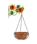 NEW Sunflower Decorative Hanging Planter w/ 8 in. basket &amp; coir liner metal - £13.08 GBP