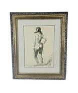 Original Black Charcoal Framed Signed By Vel Mille Sketching Drawing Nud... - $297.00