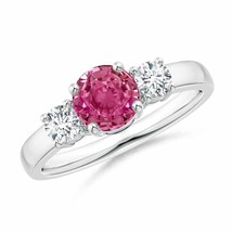 ANGARA 6mm Natural Pink Sapphire &amp; Diamond Three Stone Engagement Ring in Silver - £811.36 GBP+