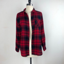 Pink Rose Red Flannel Plaid Shirt Boho Country Casual Long Sleeves Size Small - £10.87 GBP