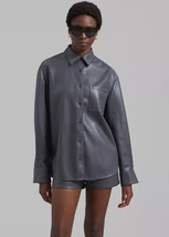Stylish Leather Soft Genuine Lambskin Grey Formal Handmade Oversized Women Shirt - £102.91 GBP+