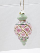 Ganz Blown Glass Painted Hearts Floral Ornament Pink Mint Green Gold Glitter - £11.71 GBP