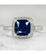 2CT Lab Created Cushion Cut Sapphire Engagement Ring 14K White Gold Plated - £115.83 GBP