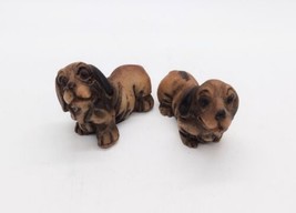 Vintage Resin Basset Hound Dog Figurines Brown 2.25 in Lot of 2 Decor  - $11.39
