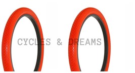 NEW! TWO PREMIUM BRICK TIRE 24 X 2.125  ALL RED, LOWRIDER, CRUISER ,ROAD... - £45.78 GBP