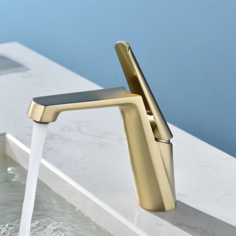 new Modern brushed gold single hole bathroom sink faucet short - $110.00