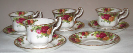 VINTAGE ROYAL ALBERT OLD COUNTRY ROSE - 4 T- CUPS AND 5 SAUCERS ENGLAND - £50.99 GBP