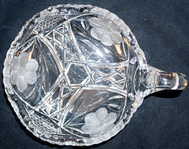 American Brilliant Period Cut Glass Single Handle Nappy with Etched Flowers - £20.82 GBP