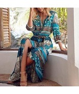 Plus Women Boho Maxi V-Neck Summer Beach Dress XXL - $456.48 MXN