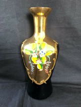 Antique bohemian glass vase high enamel gilded . Pontil mark. 19th century - £106.51 GBP