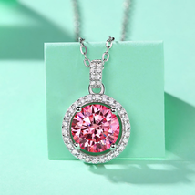 Luxury 925 Sterling Silver 3CT Luscious Pink Moissanite Gem Pendant Necklace Set - £108.67 GBP+