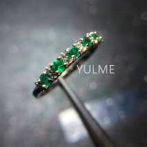 Hot Sale Style Women&#39;s Ring 925 Silver Natural Emerald Ring Simple Atmosphere Lo - £58.02 GBP