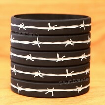 Set of CHILD SIZE Barbed Wire Thin Silver Gray Line Corrections Wristban... - $9.78+