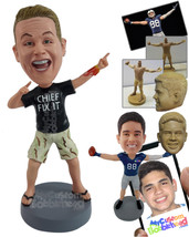 Personalized Bobblehead Funny guy making cool finger gesture wearing shirt, shor - £72.72 GBP