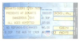 Dangerous Toys Concert Ticket Stub August 1 1989 Cincinnati Ohio - £34.88 GBP