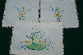 Needlepoint Embroidered Linens, 6 Hankerchiefs 11 piece Lot Total Vintage - £11.36 GBP