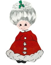 Vintage Mrs Santa Claus Wooden Christmas Tree Ornament Hand Painted 6.5 In Tall - £10.97 GBP