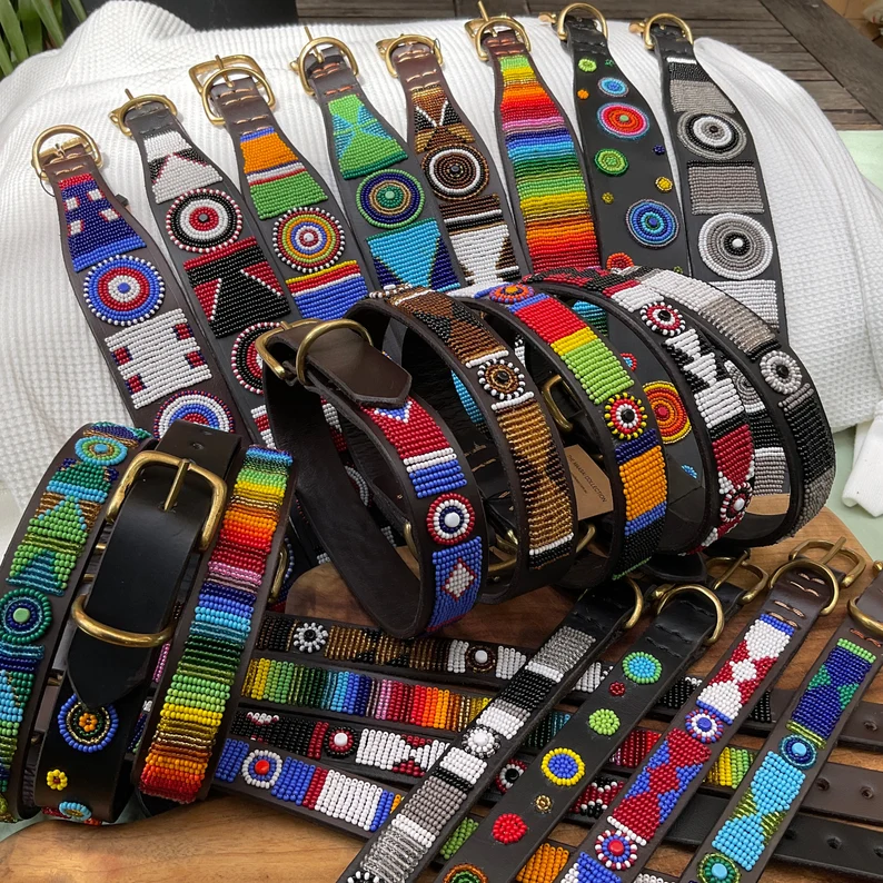 MAASAI BEARDED LEATHER DOG COLLARS - $23.00