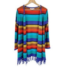 Love Change Italy Womens L Cardigan Sweater Rainbow Stripe Boho Fringe - £19.19 GBP