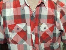Men&#39;s LARGE Orvis Short Sleeve Shirt Red &amp; White PLAID poly tech lightwe... - $16.19