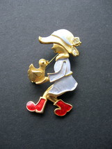Little Girl with Chick Brooch/Pin - Movable Legs - Gold Tone - Free Shipping - £11.94 GBP
