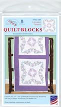 Jack Dempsey Stamped White Quilt Blocks 18&quot;X18&quot; 6/Pkg-Lavender Flowers - £14.88 GBP