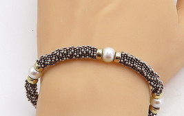 925  Silver &amp; 14K GOLD - Freshwater Pearls Beaded Chain Bracelet - BT2624 - £70.02 GBP