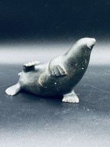 Stone Carving Vintage Inuit Sculpture Seal Flipper Up Soapstone Signed - £79.12 GBP