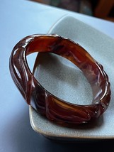 Vintage Thick Carved Rootbeer Swirl Plastic Bangle Bracelet – 2.5 inches across - £13.34 GBP