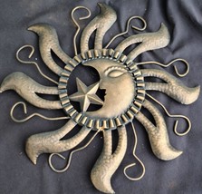 Beautiful Pressed Tin Small Decorative Wall Hanging – MOON/STAR Design – Vgc - £31.02 GBP