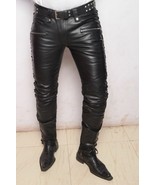 Leather Pants Pant Men Biker Real Jeans Style Lece Trousers Slim Fit Bla... - $203.78 CAD+