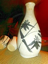 Sake Rice Wine Jug Decanter and 2 Cups Bamboo Design Japan Glazed finish... - £16.41 GBP