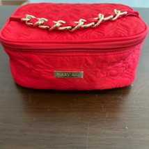 Mary Kay Red Quilted Cosmetic Makeup Bag Hearts Gold Chain Handle Tassels Zip - $12.99