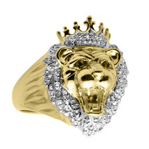 14K Chapado en Oro Roaring Enorme Cabeza de León Rey Moissanita Anillo Tendencia - $203.04