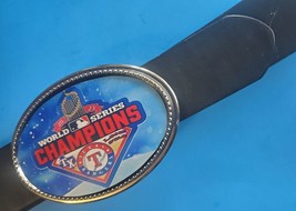 TEXAS RANGERS 2023 World Series Champions Epoxy Belt Buckle &amp; Black Belt 30-48 - £22.29 GBP