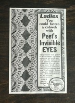 Vintage 1902 Peet&#39;s Invisible Fasten Eyes Original Ad 1021 B - £5.22 GBP