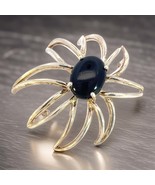 Tiffany &amp; Co Estate Large Onyx Flower Brooch Sterling Silver TIF518 - $589.05