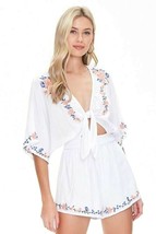 Forever 21 Women&#39;s Floral Embroidered Tie-Front Romper Size L - £10.90 GBP