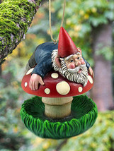 Fairy Garden Naughty Mr Gnome Stuck On Mushroom Bird Feeder Hanging Figu... - $28.99